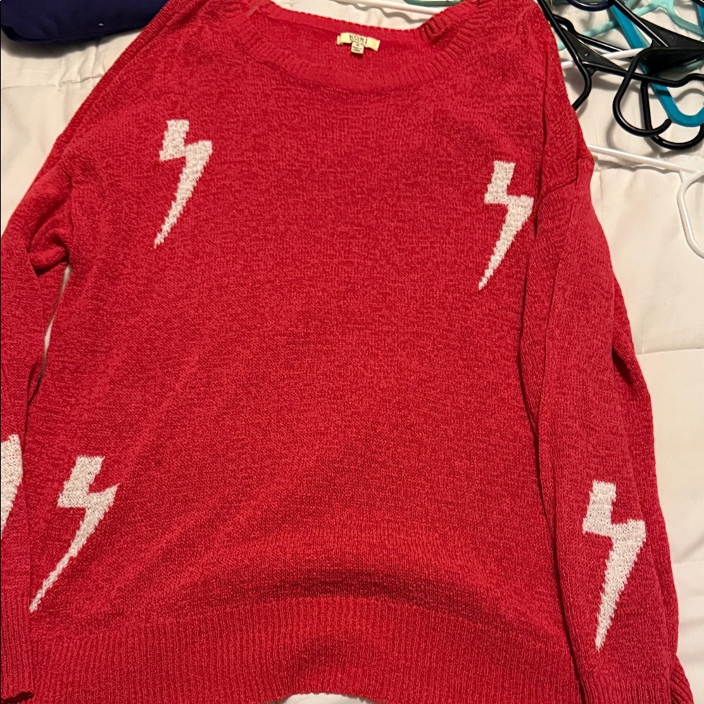 Kori Red Crewneck Sweater with White Lightning Bolts